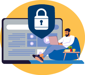 Ein Mann surft gelassen im Netz nachdem er sein Konto geschützt hat