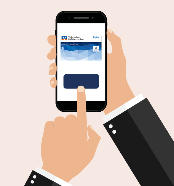 Ein paar Hände welche auf einem Handy die girocard einsetzen