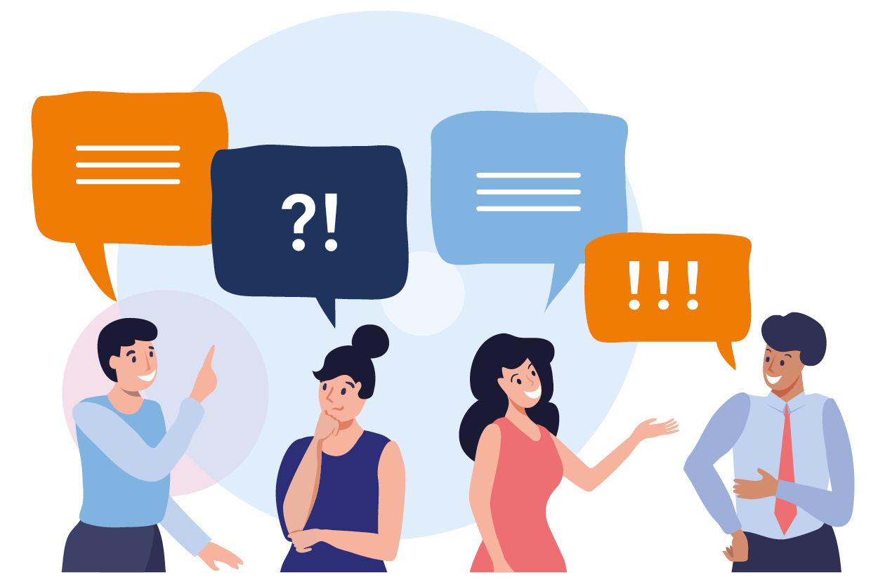 Eine Gruppe Menschen unterhält sich rege.